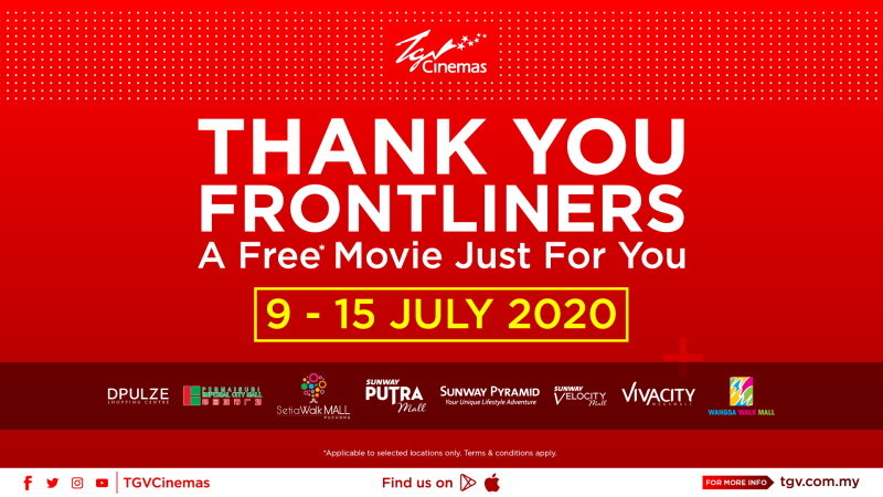 Cinema operator TGV Cinemas will be hosting a free movie for frontliners involved in the fight against Covid-19 pandemic as a token of appreciation. — Courtesy photo from TGV Cinemas