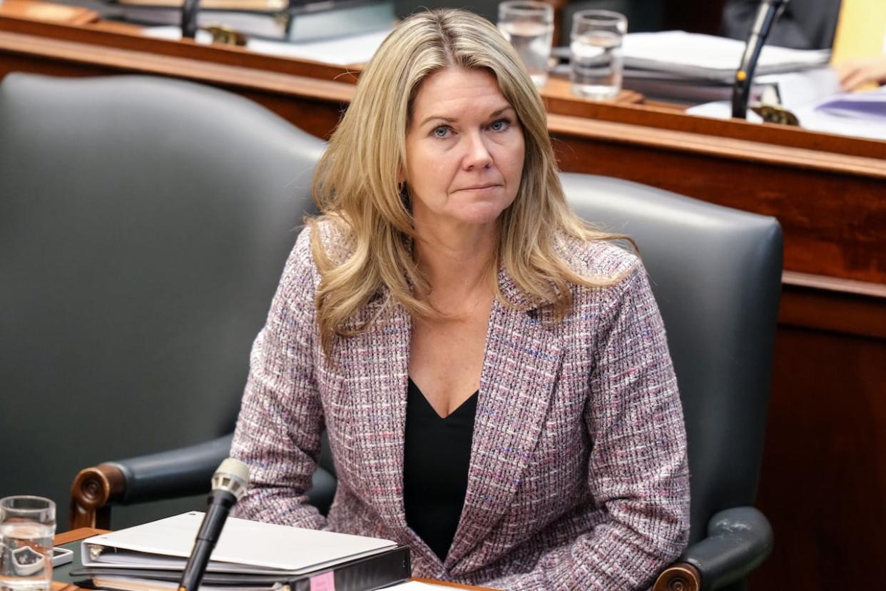 Jill Dunlop, Ontario's minister of colleges and universities, sits in the legislature on Nov. 28, 2023. New funding from the province will include a roughly $900 million stabilization fund for colleges and universities over the span of three years, a source told CBC News. (Chris Young/The Canadian Press - image credit)