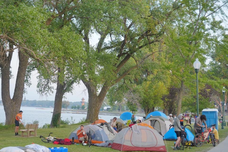 Riders pack up in Storm Lake on RAGBRAI 50 on Monday, July 24, 2023.