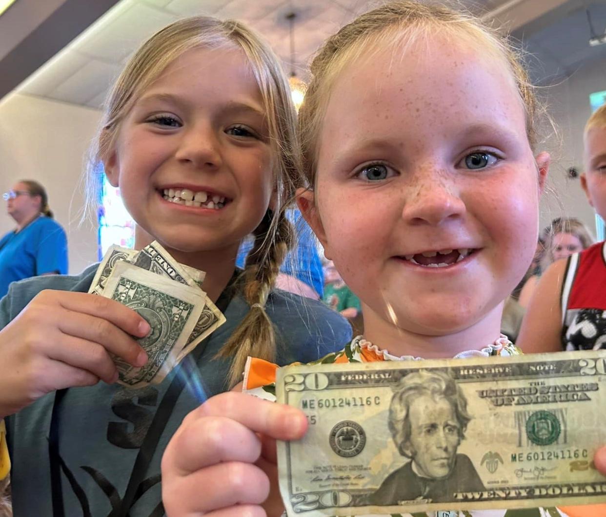 Two girls who attended the First Baptist Willard's Vacation Bible School this summer donated their "Tooth Fairy" money to the fundraiser.