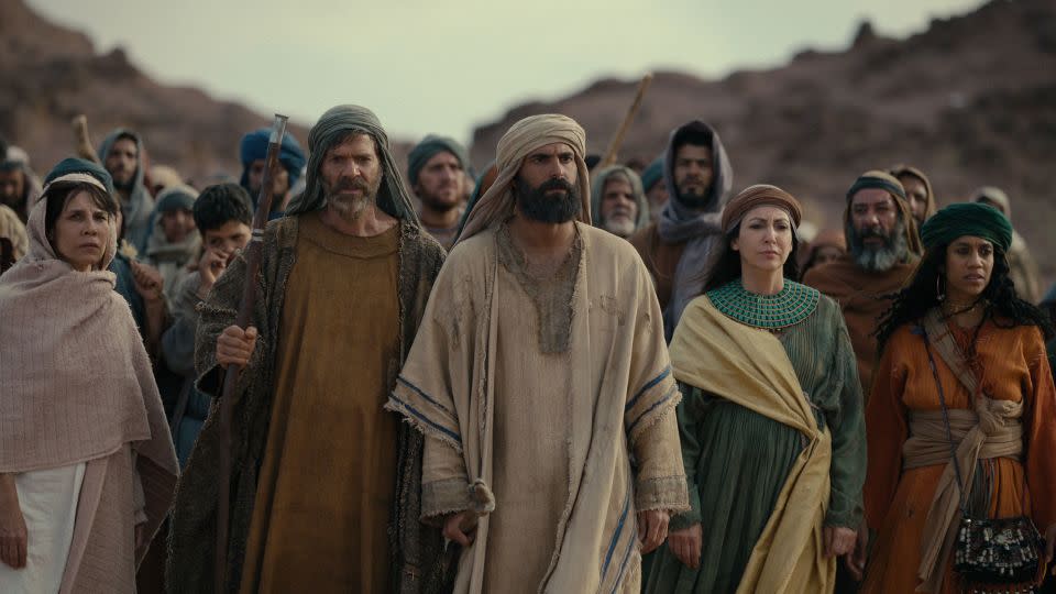 Avi Azulay (center) as Moses in Netflix's "Testament: The Story of Moses," which mixes interviews and drama. - Netflix