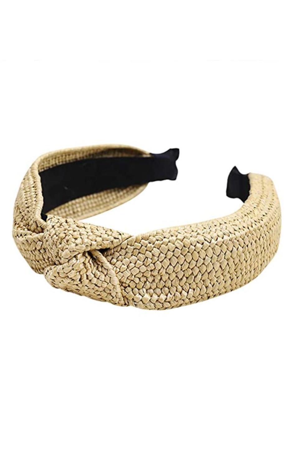 3) Hand-Woven Raffia Holiday Headband