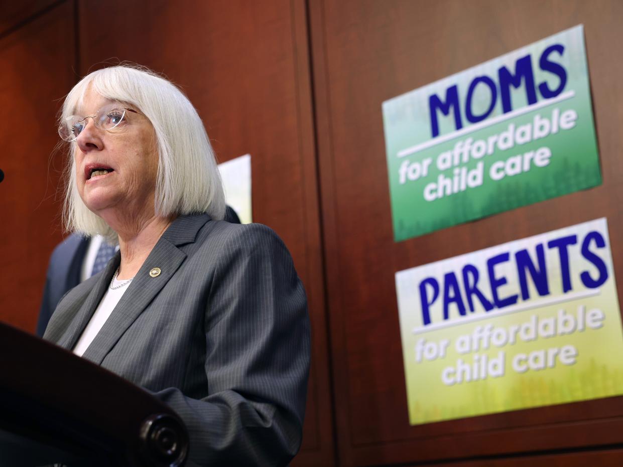 U.S. Sen. Patty Murray (D-WA) speaks at an event to reintroduce the Child Care for Working Families Act, at the U.S. Capitol on April 27, 2023 in Washington, DC. The legislation would provides funds for child care and early learning programs for low to moderate income families.