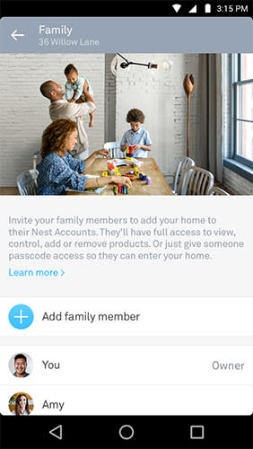 Nest 的家庭帳戶功能。