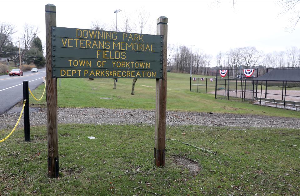 A view of the Downing Park fields sign at Downing Park on Crompond Road in Yorktown pictured March 28, 2024.