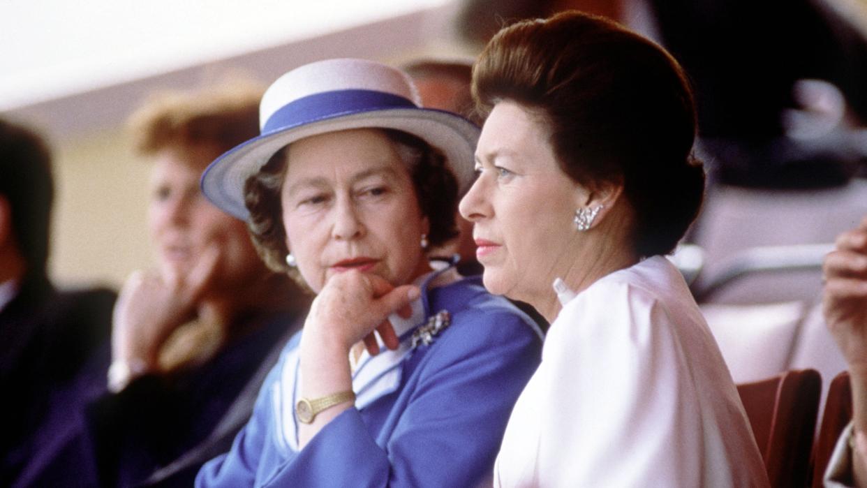  Princess Margaret was told off by Queen Elizabeth. Seen here talking together 