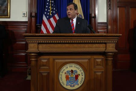 New Jersey Governor Chris Christie announces the chairman of the Port Authority of New York and New Jersey had resigned, a day after an internal investigation cleared Christie in the "Bridgegate" scandal, during a news conference in Trenton, New Jersey, United States on March 28, 2014. REUTERS/Eduardo Munoz/File Photo