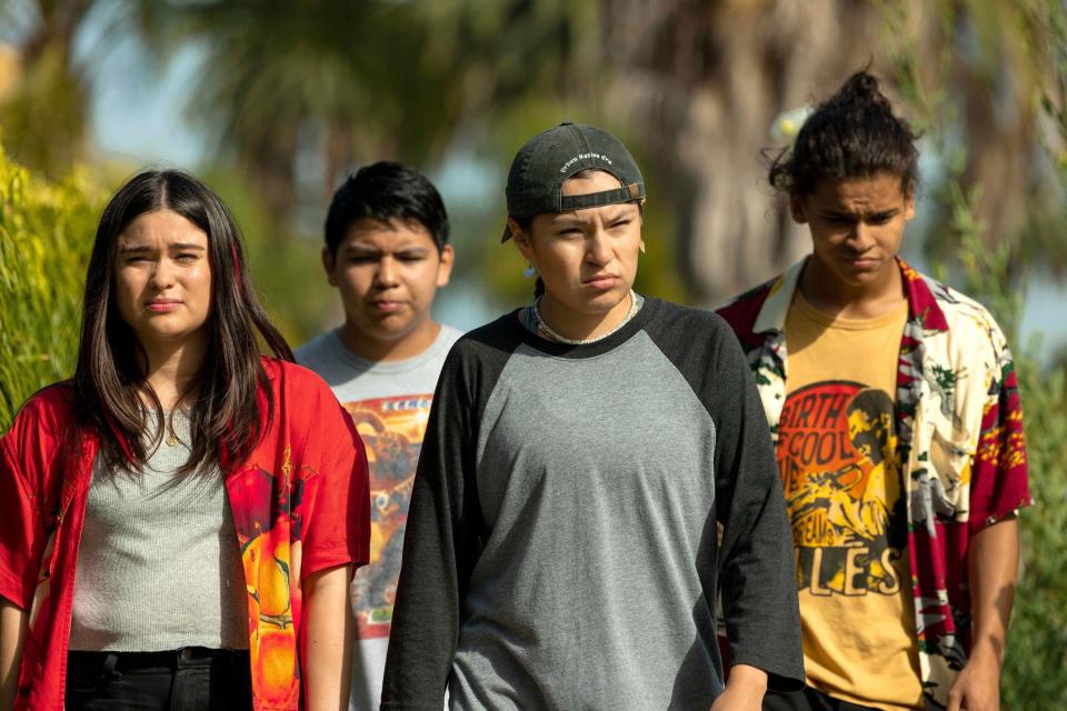 RESERVATION DOGS, from left: Devery Jacobs, Lane Factor, Paulina Alexis, D'Pharaoh Woon-A-Tai, I Still Believe', (Season 2, ep. 201, aired Sept. 28, 2022). photo: Shane Brown / ©FX / Courtesy Everett Collection