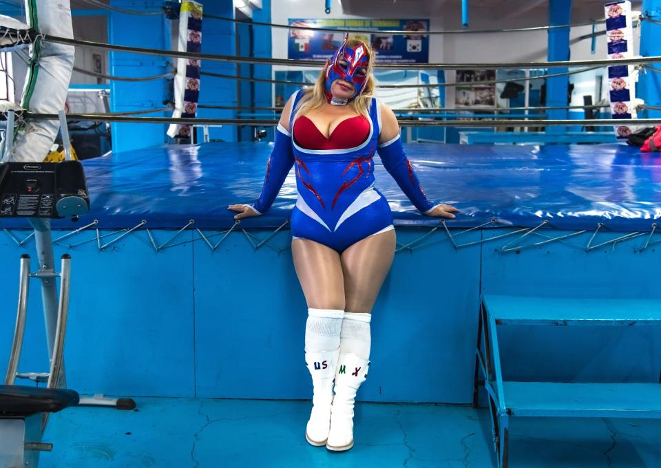 Professional wrestler Cristal poses for a photograph in her&nbsp;training gym&nbsp;on&nbsp;Feb.&nbsp;9, 2018, in Mexico City.