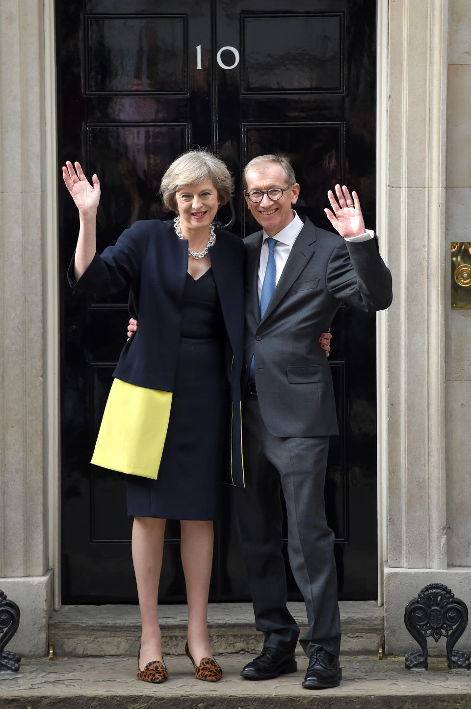 Theresa May wore an Amanda Wakeley coat for her first day in office [Photo: Getty]