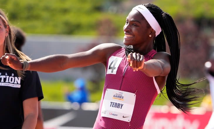 Twanisha Terry doing her post-race dance