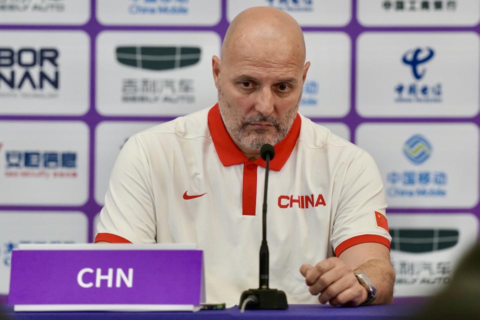 中國隊總教練Aleksandar Djordjevic出席賽後記者會。（李宇政攝）