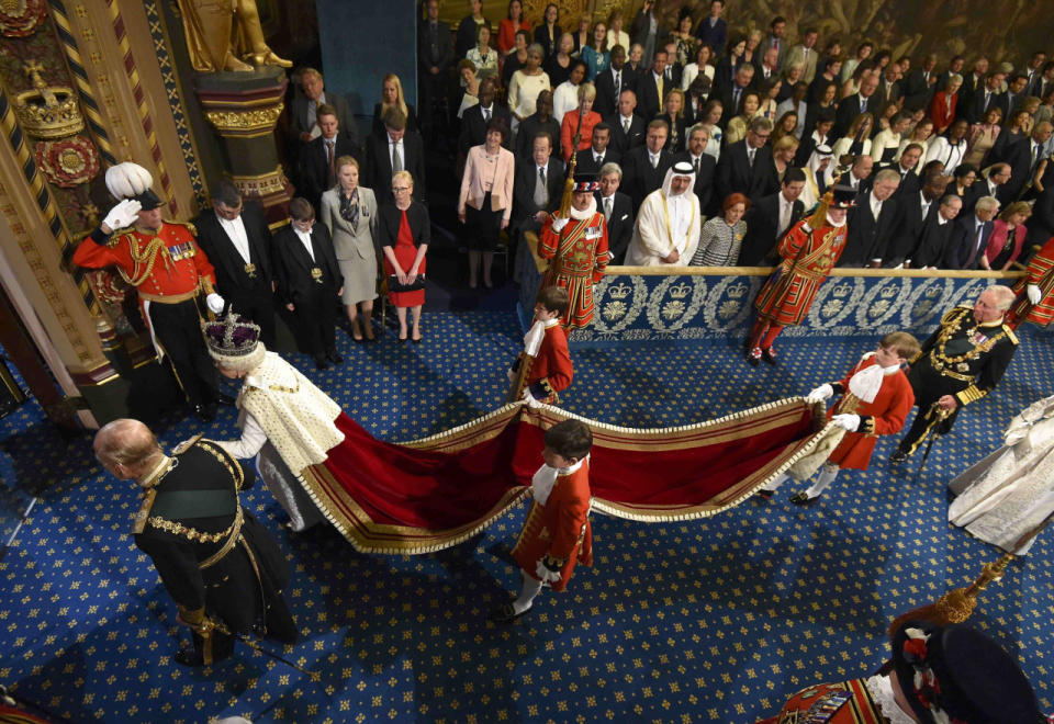 Members of the Law Lords, Britain’s senior judiciary take their seats ahead of the State Opening of Parliament, in the House of Lords at the Palace of Westminster in London by Queen Elizabeth II.Picture date: Wednesday May 18, 2016. See PA story POLITICS Speech. Photo credit should read: Alastair Grant/PA WireHolding The Train