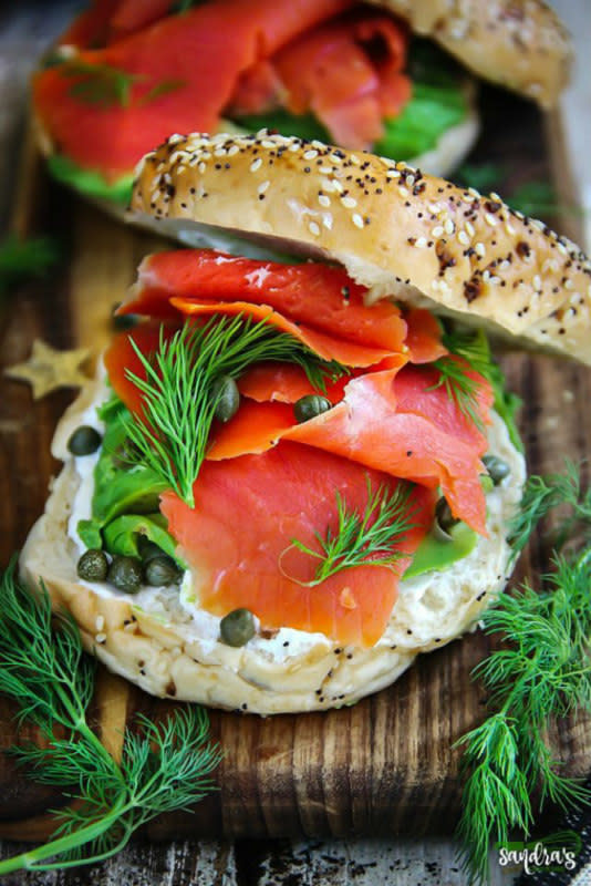 <p>SandrasEasyCooking.com</p><p>A big-time favorite!</p><p><strong>Get the recipe: <a href="https://www.sandraseasycooking.com/2017/06/smoked-salmon-bagel-sandwiches.html" rel="nofollow noopener" target="_blank" data-ylk="slk:Smoked Salmon Bagel Sandwiches;elm:context_link;itc:0;sec:content-canvas" class="link ">Smoked Salmon Bagel Sandwiches</a></strong></p>