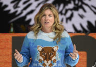 Beth Pratt, California executive director for the National Wildlife Federation and a key player in developing the wildlife crossing, speaks during a celebration of life for the wild mountain lion who died and gained fame as P-22, at the Greek Theatre in Griffith Park in Los Angeles on Saturday, Feb. 4, 2023. (Keith Birmingham/The Orange County Register via AP)