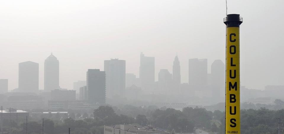 Jun 28, 2023; Columbus, Ohio, USA; An air quality alert has been issued for much of central Ohio until midnight Wednesday as smoke from wildfires in Canada continue to move into parts of the United States.