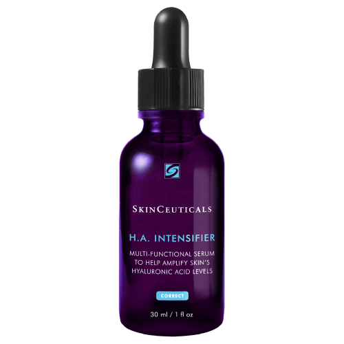 Small purple dropper bottle of SkinCeuticals Hyaluronic Acid Intensifier, $148 with black dropper.