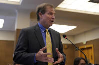 Cliff Gardner, an attorney representing Scott Peterson, speaks at the San Mateo County Superior Court in Redwood City, Calif., Thursday, Aug. 11, 2022. Peterson is in court for a hearing to determine whether he gets a new trial in the murder of his pregnant wife because of juror misconduct. (AP Photo/Jeff Chiu, Pool)