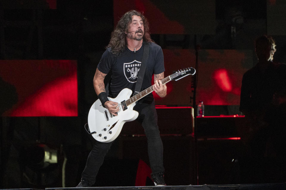 FILE - Dave Grohl of the Foo Fighters performs at Festival d'été de Québec on Saturday, July 8, 2023, at Plains of Abraham in Quebec City. The Foo Fighters will perform at this year’s New Orleans Jazz & Heritage Festival. (Photo by Amy Harris/Invision/AP, File)