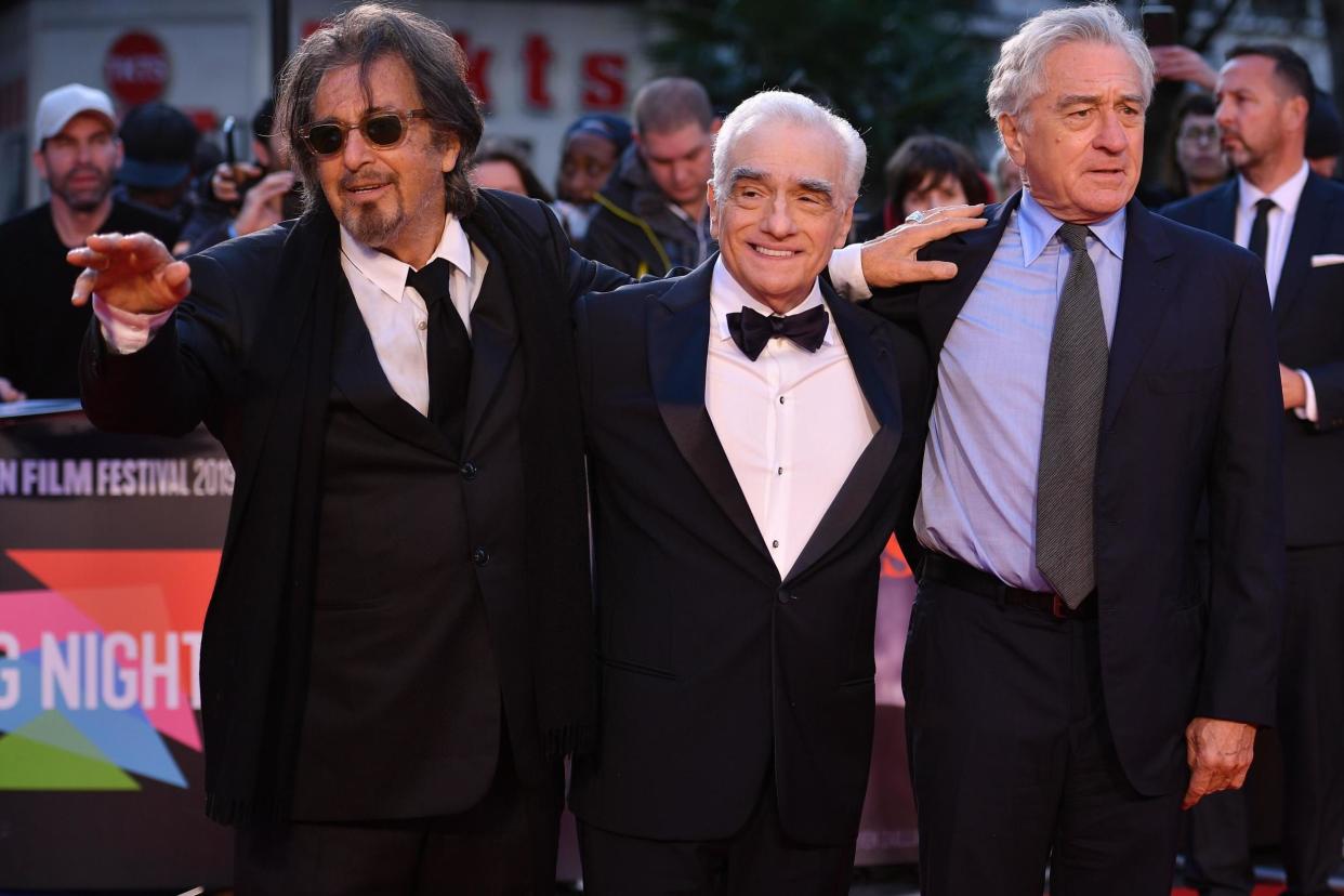 Al Pacino, Martin Scorsese and Robert De Niro attend the international premiere of The Irishman at the 2019 BFI London Film Festival on 13 October, 2019: DANIEL LEAL-OLIVAS/AFP via Getty Images