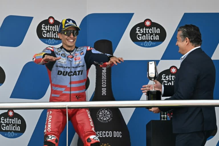 Le pilote Ducati Marc Marquez reste sur une deuxième place au Grand Prix moto à Jerez de la Frontera, le 28 avril 2024 (JORGE GUERRERO)