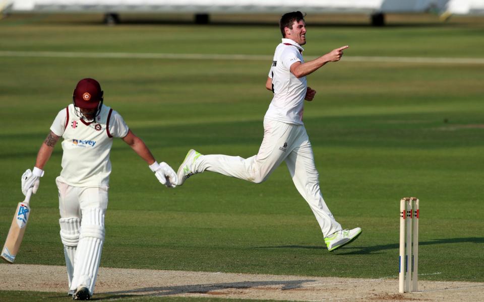 Jamie Overton celebrates the wicket of Luke Procter - GETTY IMAGES