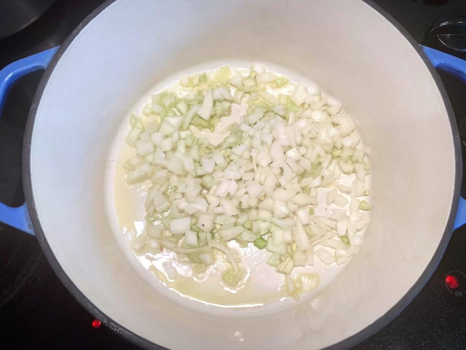 Cooking fennel and garlic for Ina Garten's Rigatoni