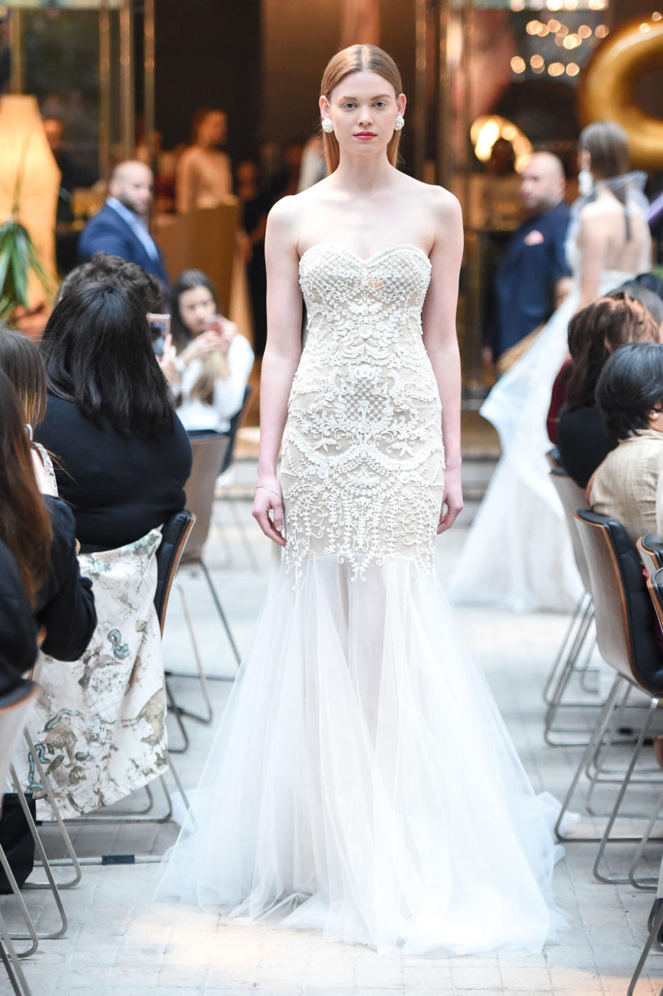 Strapless gown featuring a tulle skirt and intricate embroidery from the Sachin & Babi Spring 2018 bridal collection