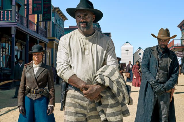 DAVID LEE/NETFLIX From left: Regina King, Idris Elba, and LaKeith Stanfield in 'The Harder They Fall'