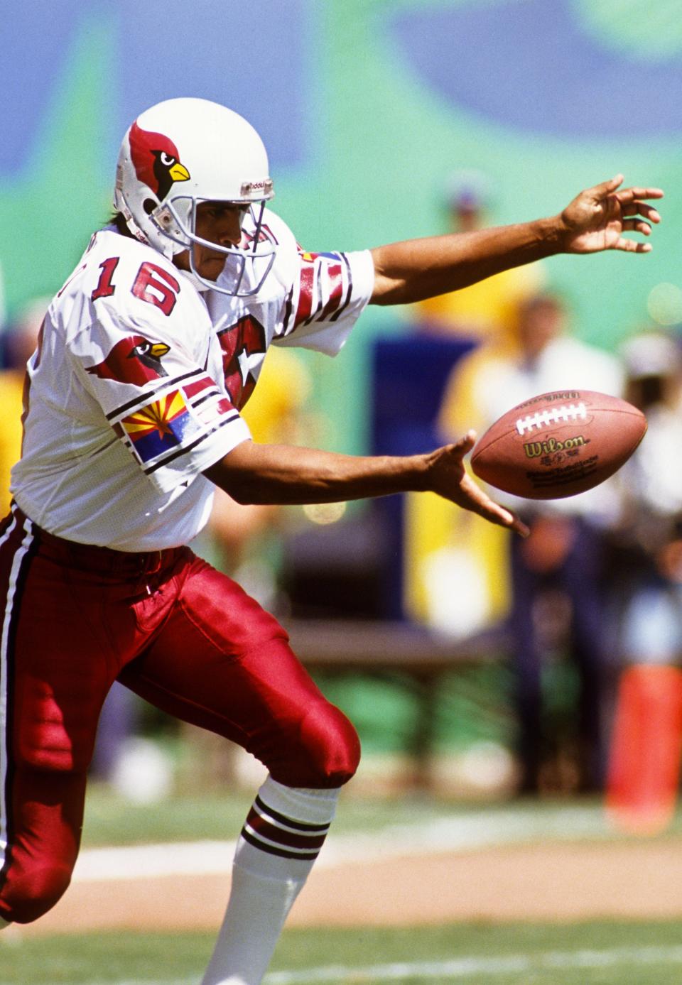 Sep 1, 1991; Anaheim, CA, USA; FILE PHOTO; Phoenix Cardinals punter Rich Camarillo (16) in action against the Los Angeles Rams at Anaheim Stadium. Mandatory Credit: Peter Brouillet-USA TODAY NETWORK