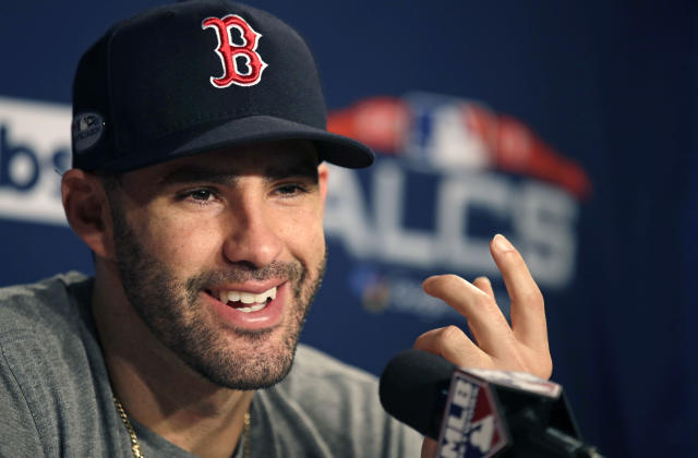 JD Martinez Wearing A T-Shirt Of Tom Brady 