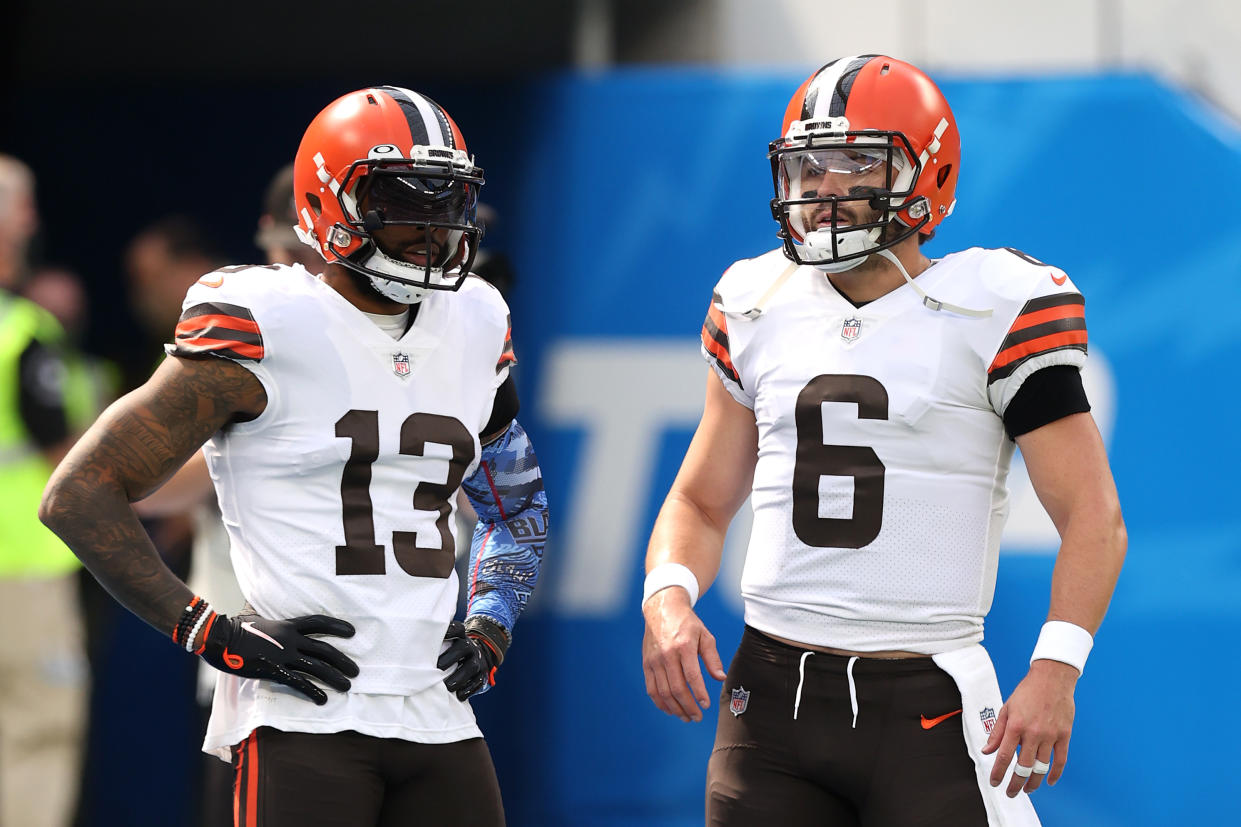 It doesn't sound like Odell Beckham Jr. or Baker Mayfield ever really connected in Cleveland. (Photo by Ronald Martinez/Getty Images)