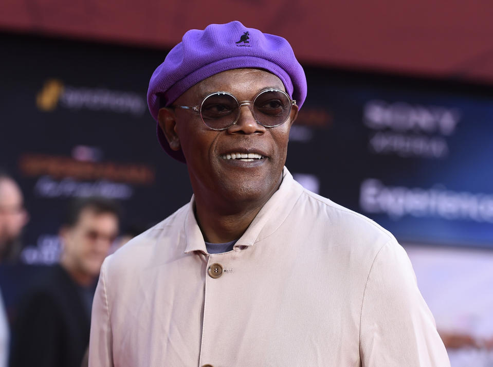 FILE - Samuel L. Jackson arrives at the world premiere of "Spider-Man: Far From Home" in Los Angeles on June 26, 2019. Jackson will receive the Chairman’s Award during the 53rd NAACP Image Awards this month. (Photo by Jordan Strauss/Invision/AP, File)