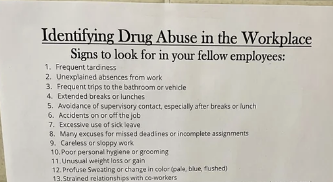 "Identifying drug abuse in the workplace"