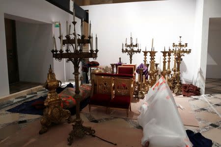 Saved treasures from Notre-Dame Cathedral are seen in a room at Paris city hall after a massive fire devastated large parts of the gothic cathedral in Paris, France, April 16, 2019. REUTERS/Benoit Tessier