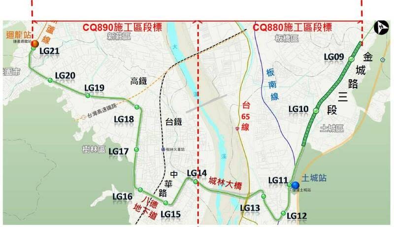 捷運新北樹林線路線圖。(圖/新北市捷運局提供)