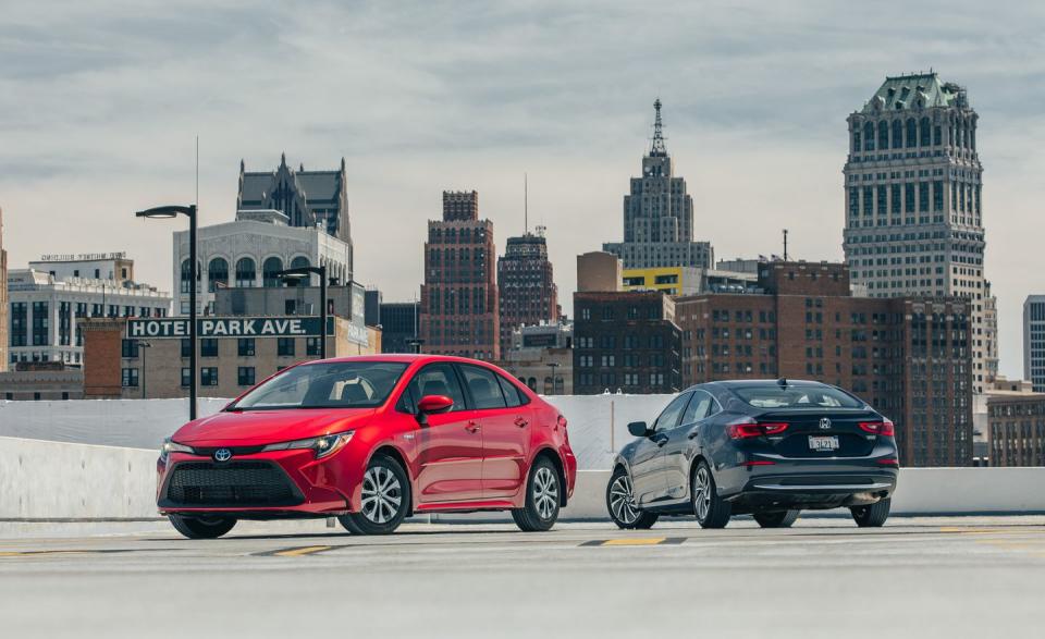 <p>2020 Toyota Corolla hybrid and 2019 Honda Insight</p>