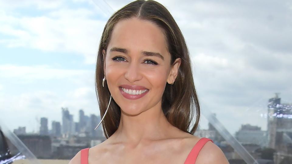 LONDON, ENGLAND - OCTOBER 12: Emilia Clarke attends the Alexander McQueen SS22 Womenswear show at Tobacco Dock on October 12, 2021 in London, England. (Photo by David M. Benett/Dave Benett/Getty Images for Alexander McQueen)