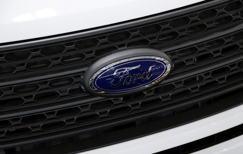 The logo of Ford is seen on a 2020 Ford Explorer car at Ford's Chicago Assembly Plant in Chicago