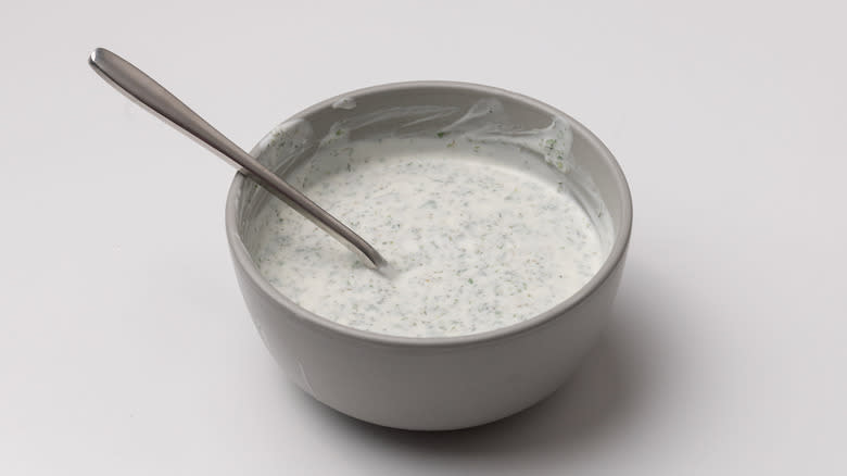 mint yogurt sauce in bowl