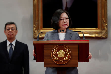 President Tsai Ing-wen speaks to the media, after El Salvador ended diplomatic relations with Taiwan, in Taipei, Taiwan August 21, 2018. REUTERS/Stringer