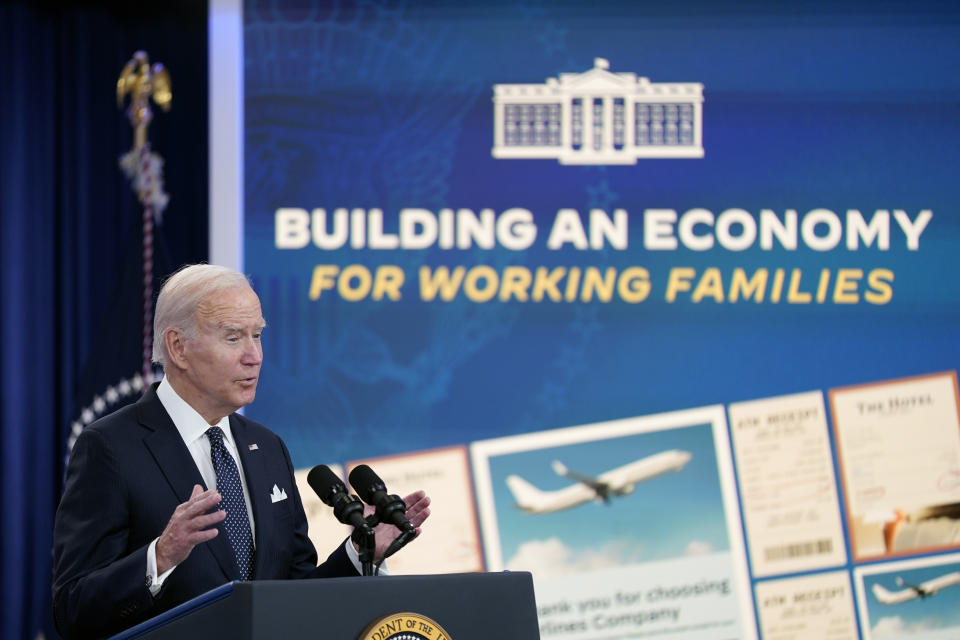 President Joe Biden announces his administration's plans to eliminate junk fees for consumers, Wednesday, Oct. 26, 2022, in the South Court Auditorium on the White House campus in Washington. (AP Photo/Patrick Semansky)