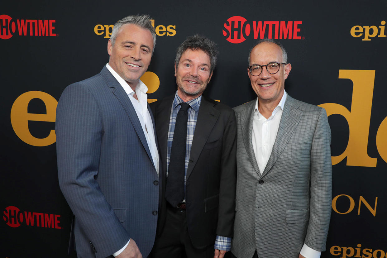 Matt LeBlanc, David Crane, and Jeffrey Klarik at Showtime’s celebration of the fifth and final season of the award winning comedy ‘Episodes’ at The Nice Guy in West Hollywood on Tuesday, August 15, 2017 (Credit: Eric Charbonneau/Showtime)