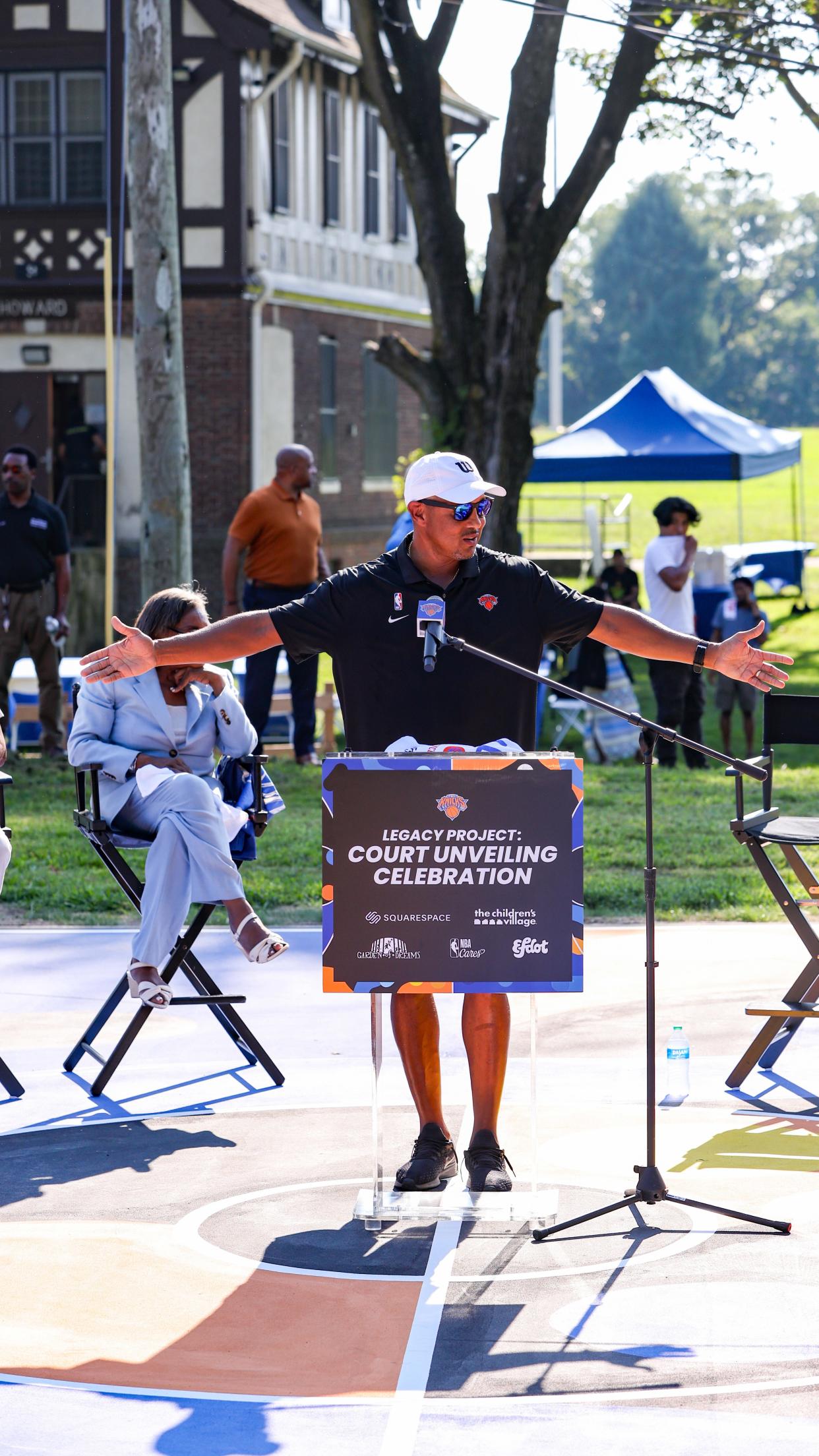 Former Knick John Starks attends the block party opening of a new basketball court at Children's Village in Dobbs Ferry last September. The court was a "legacy project" gifted by the Garden of Dreams Foundation.