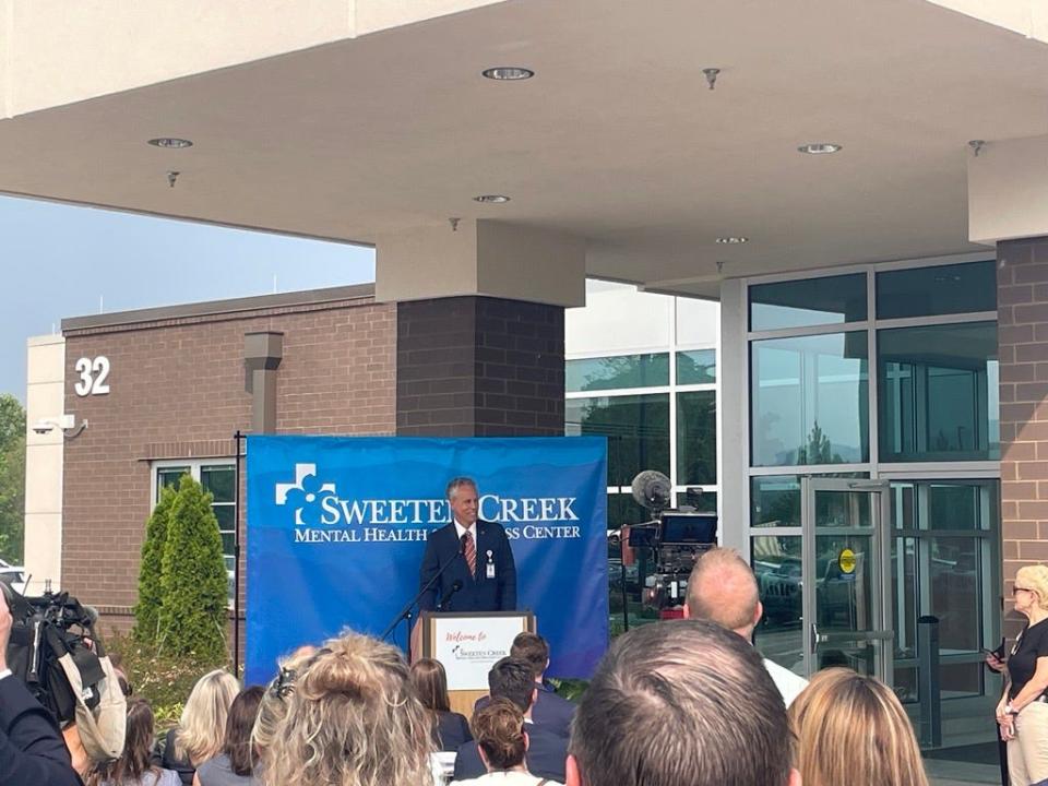 President of HCA Healthcare North Carolina Greg Lowe speaks at the opening of the Sweeten Creek Mental Health and Wellness Center July 18.