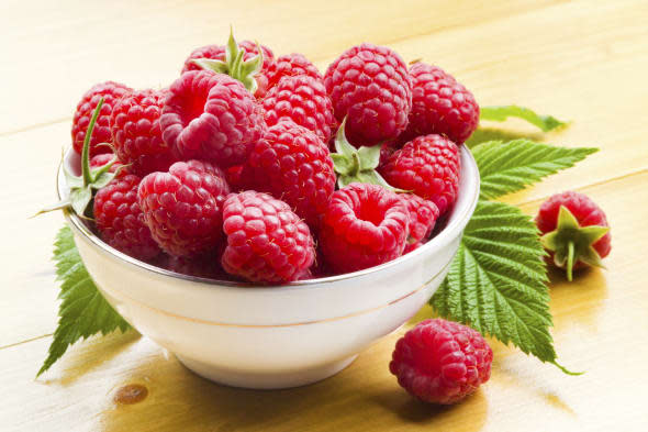 Raspberries with leaves