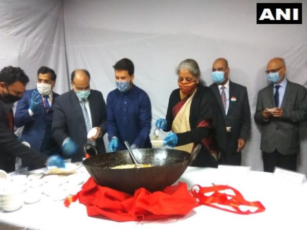 A visual from 'Halwa ceremony' held at North Block in New Delhi on Saturday. (Photo/ANI)