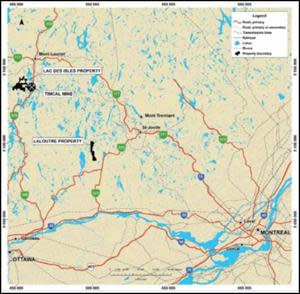 Location Map for the La Loutre Project Shows Infrastructure Advantages of the Project - Near an International Port and Highways.