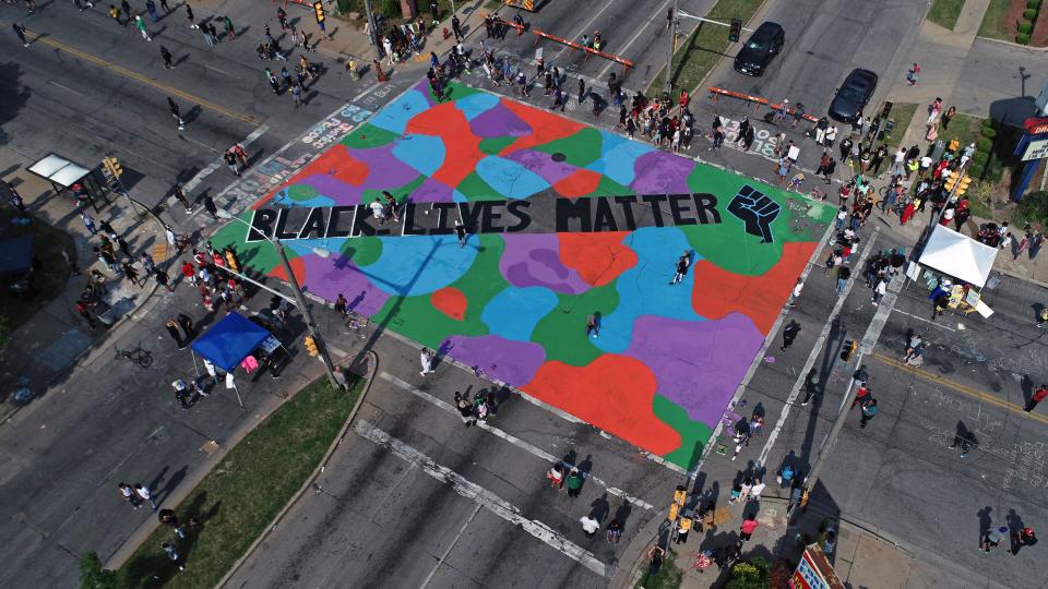 A Black Lives Matter Mural was painted at the intersection of W. Locust St. and N. Martin Luther King Drive on Friday, June 19, 2020 in Milwaukee.