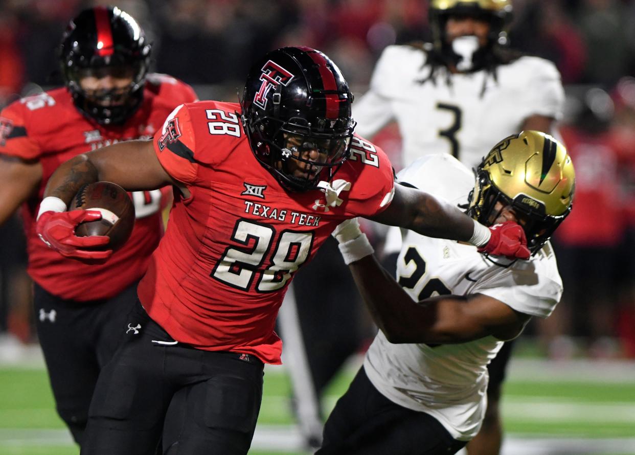 Texas Tech running back Tahj Brooks won the Pete Cawthon Memorial Team MVP Award on Tuesday. He was one of nine Red Raiders honored during the annual team award presentations.